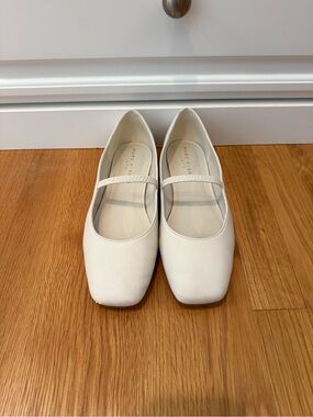 White Mary Jane Leather Flats
